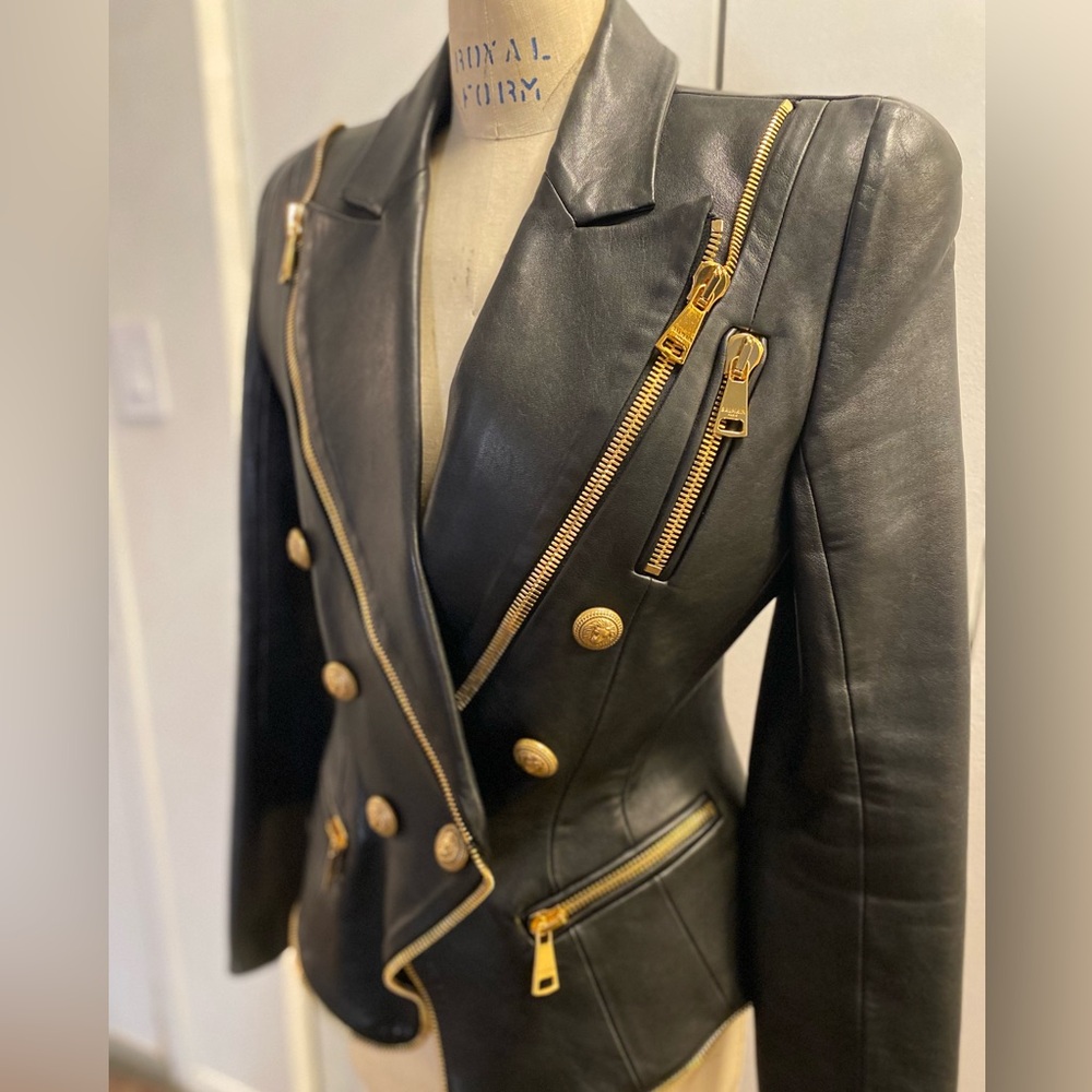 BALMAIN ZIPPER DETAILS LEATHER JACKET IN BLACK - Picture 4 of 16